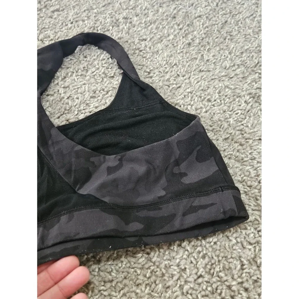 Lululemon Invigorate Sports Bra Black Camo Racerback Mesh Women Size 8